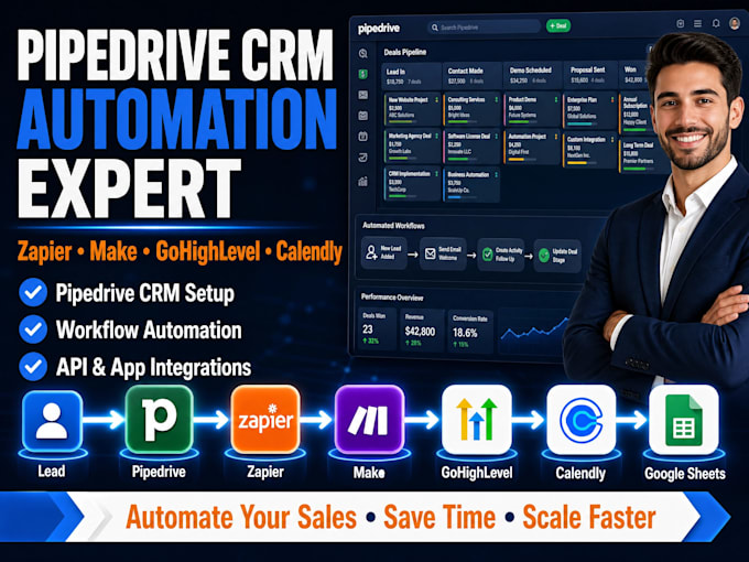 pipedrive crm setup zapier make automation gohighlevel calendly google sheets