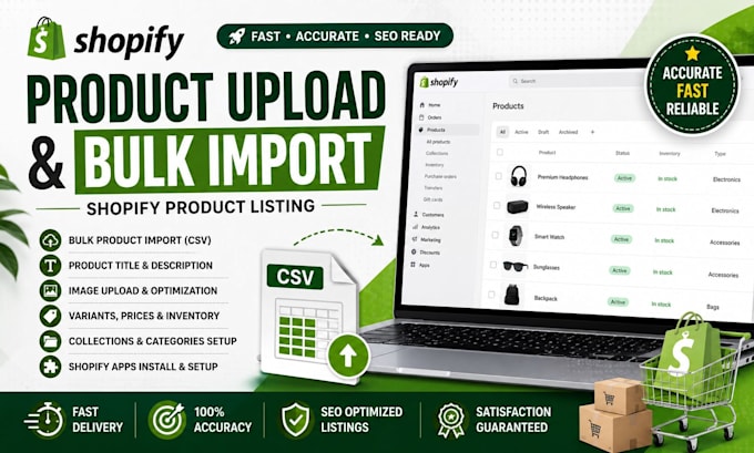 do shopify product upload, bulk import and product listing