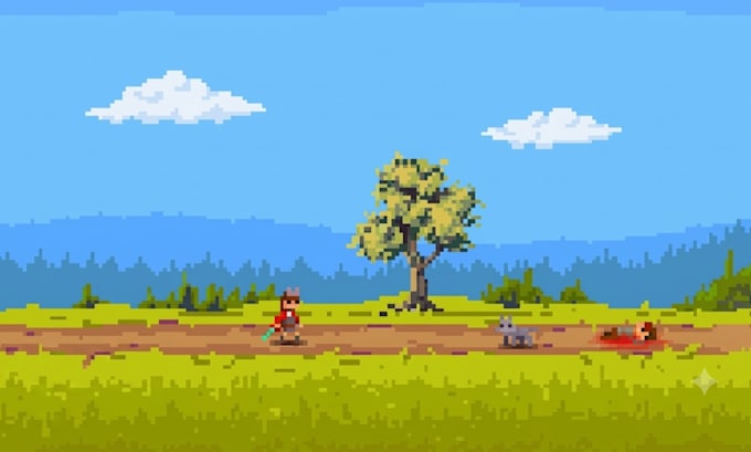 draw pixel art background illustration and retro game landscape