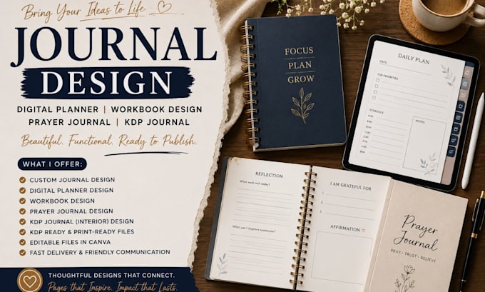 do journal design, digital planner, workbook design, prayer journal, kdp journal