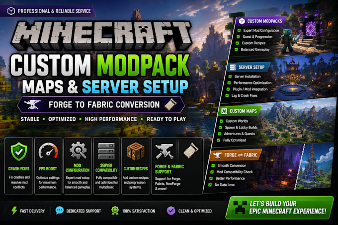 build custom minecraft modpack, palworld pixelmon sever setup fabric forge spawn