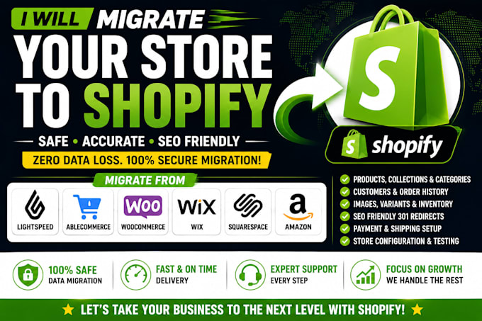 migrate lightspeed able commerce woocommerce wix amazon squarespaces to shopify