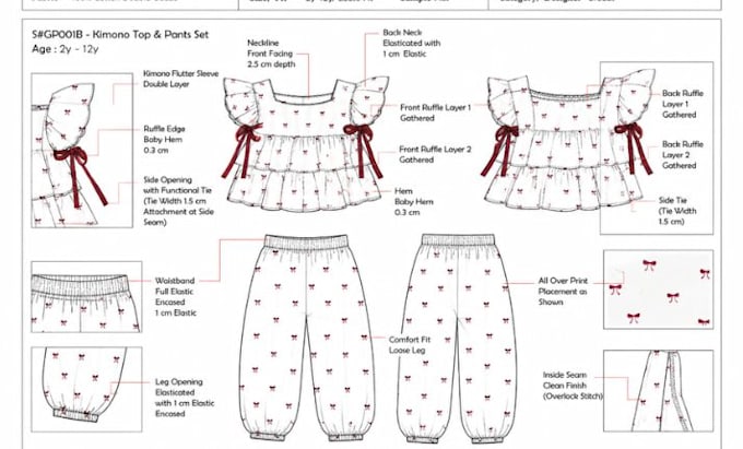 create babywear tech pack kidswear collections children wears design tech pack
