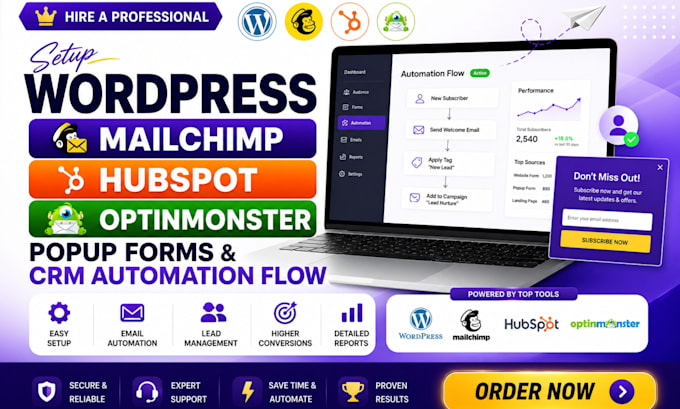 setup wordpress mailchimp hubspot optinmonster popup forms CRM automation flow
