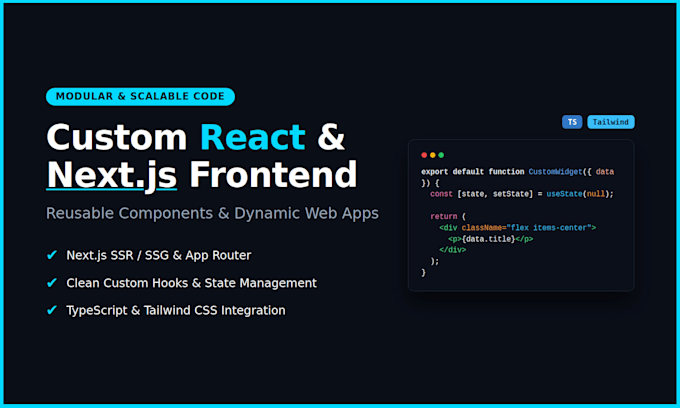 develop custom react components and nextjs frontend