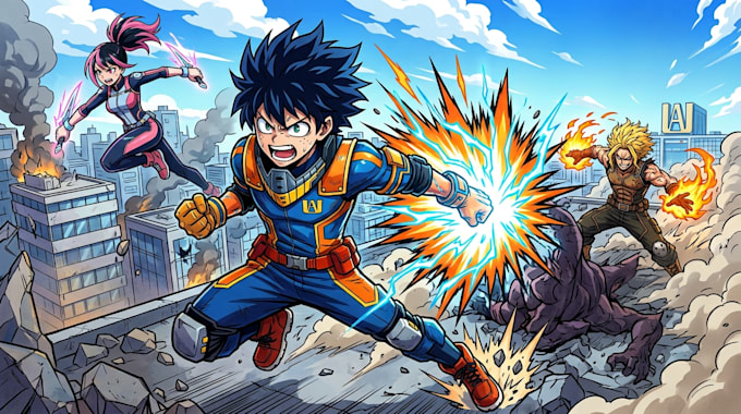 create illustration art in my hero academia style