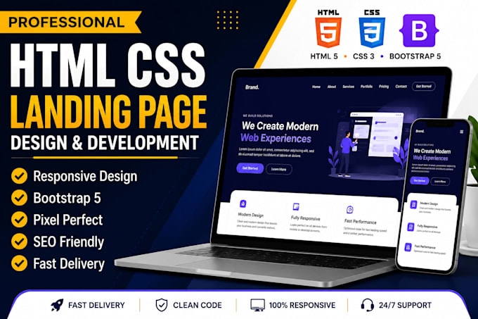 create a responsive HTML CSS website and modern landing page