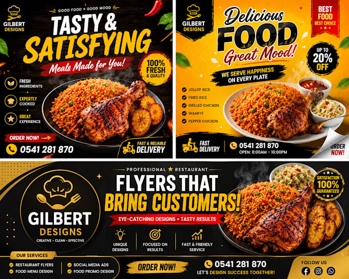 design delicious jollof waakye and restaurant food flyers