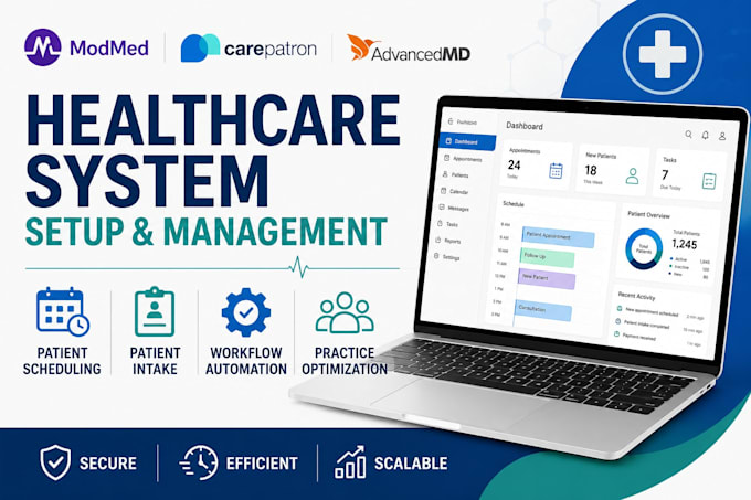 setup and manage modmed, carepatron, or advancedmd healthcare system