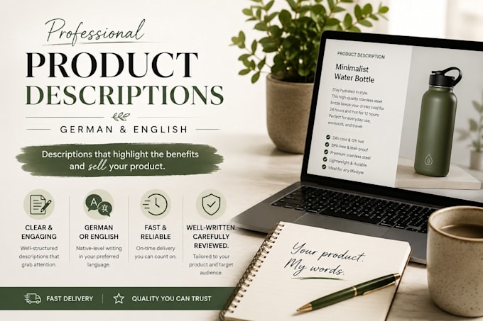 write proffessional product description in german and english