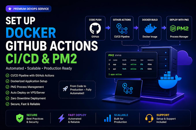 set up docker github actions ci cd and pm2