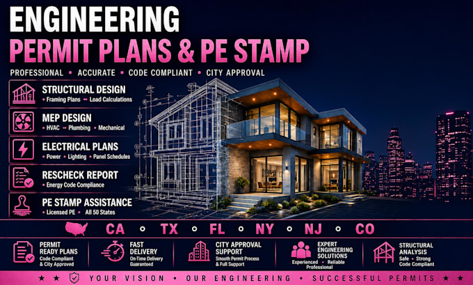 design and review architectural, structural, mep permit plans for fl, ca, ny, tx