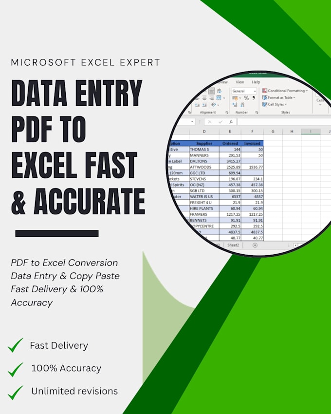 excel data entry, formatting, and spreadsheet work