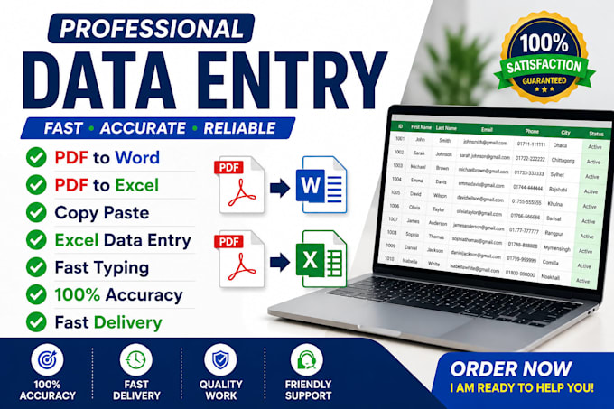 do accurate data entry, PDF to word, excel data entry and copy paste