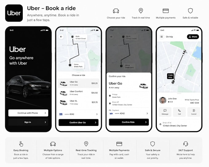 taxi booking app design development  uber clone  ios android