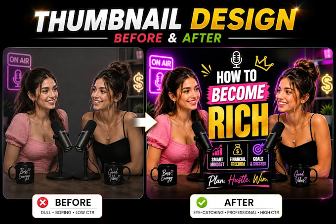 design high CTR ai youtube podcast thumbnails