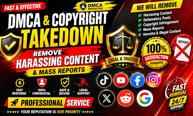 takedown harassing remove defaming copyright content facebook instagram dmca