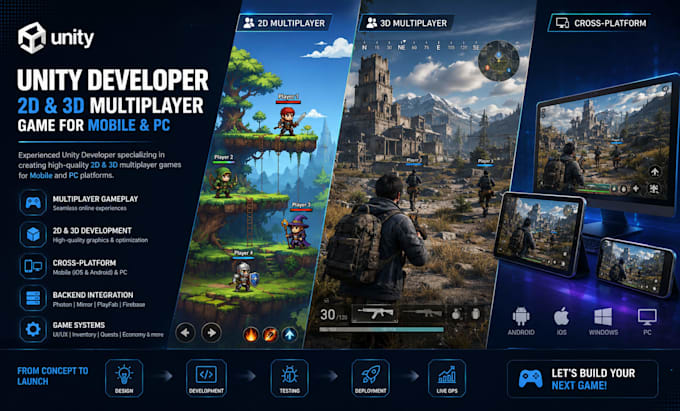 be your unity developer for 2d 3d multiplayer game for mobile and pc
