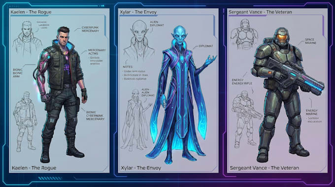 make sci fi concept character design for you