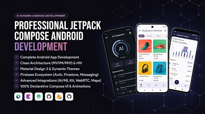develop a modern android app using jetpack compose, kotlin, mvvm, and firebase