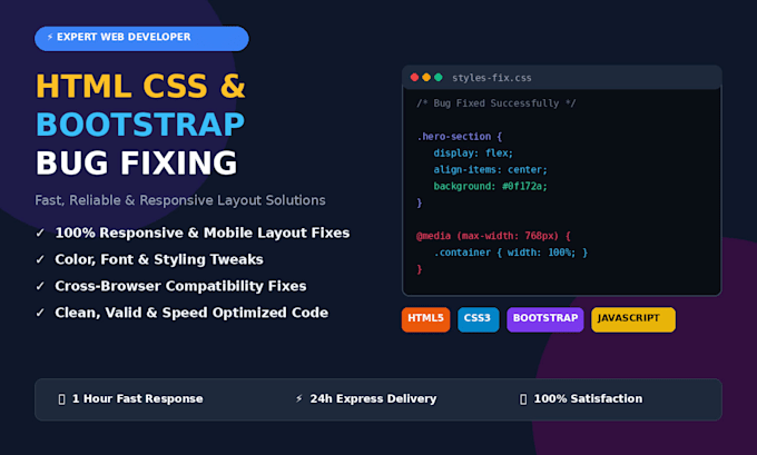 build responsive frontend website or fix HTML CSS bugs