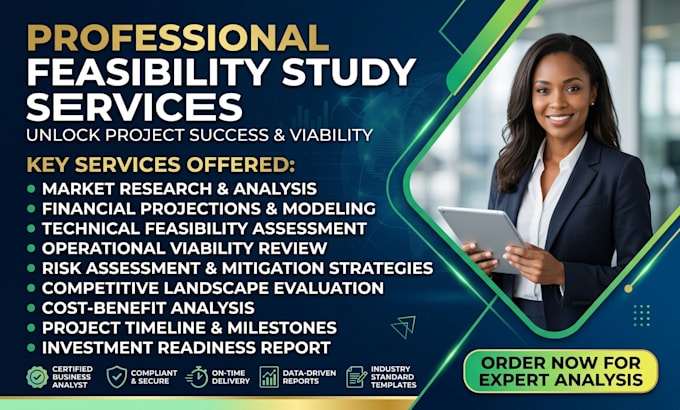 create feasibility study, financial projections, and market research