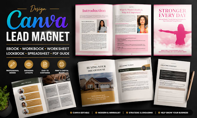 design canva lead magnet ebook workbook worksheet lookbook spreadsheet PDF guide