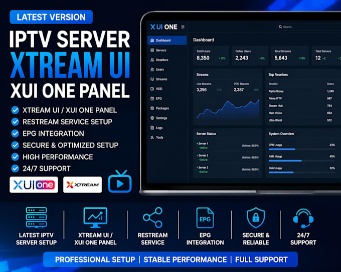 install latest version iptv server, xtream ui, xuione panel restream service epg
