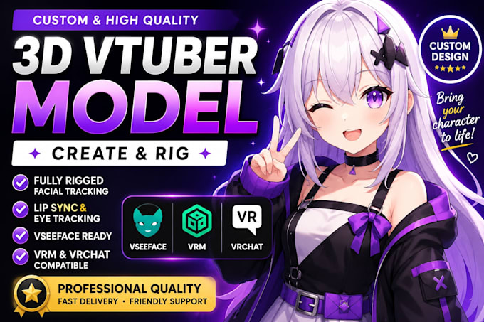 create and rig 3d character model for 3d vtuber, live2d model, vrchat rigging