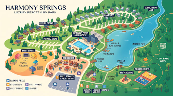 design vector map resort park map rv park map event map festival map vector map