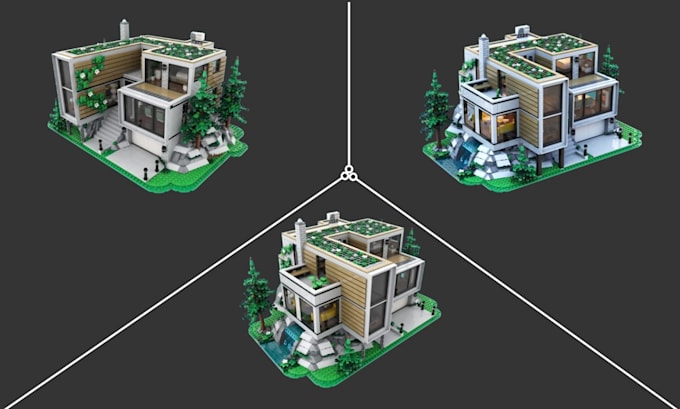 create custom lego house moc designs and realistic 3d renders
