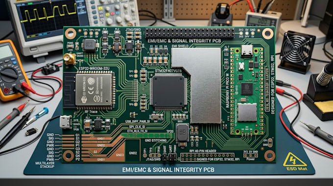 design multilayer pcb with emi emc signal integrity for esp32 stm32 raspberry pi