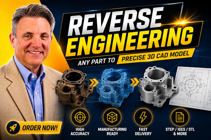 reverse engineer any part into a precise 3d cad model, scan data, stl to step