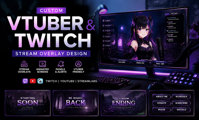 design twitch vtuber, vtuber stream overlay and twitch background