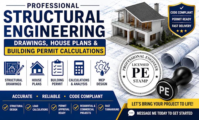 structural engineering drawings, house plan and building permit calculations mep