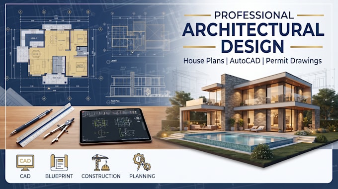 design architectural floor plans, elevations, sections and city permit drawings