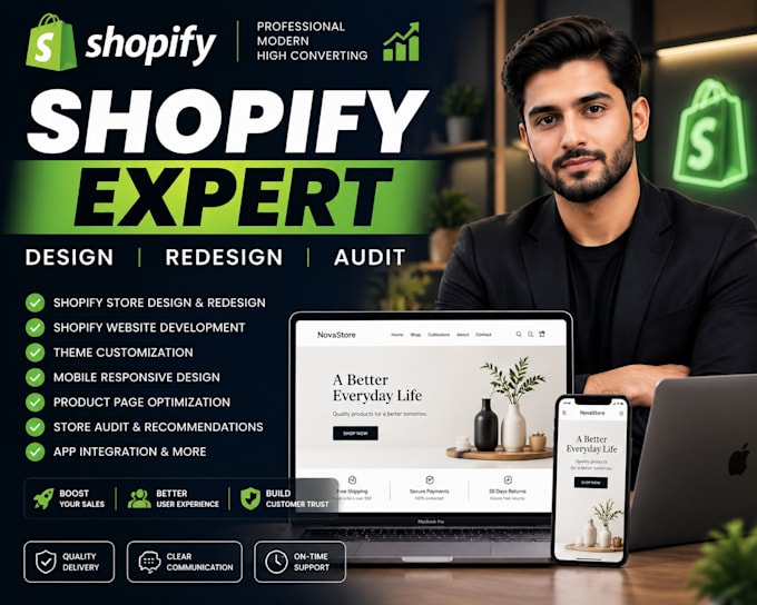 redesign and design shopify store, shopify website developement and store audit