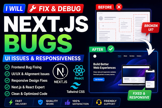 fix bugs and errors in your nextjs or HTML CSS project