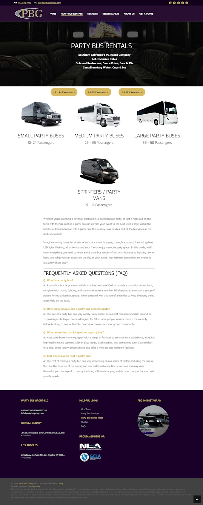 design a modern party bus rental wordpress website