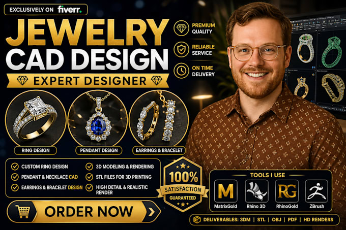 create custom jewelry cad design and 3d model for casting or printing