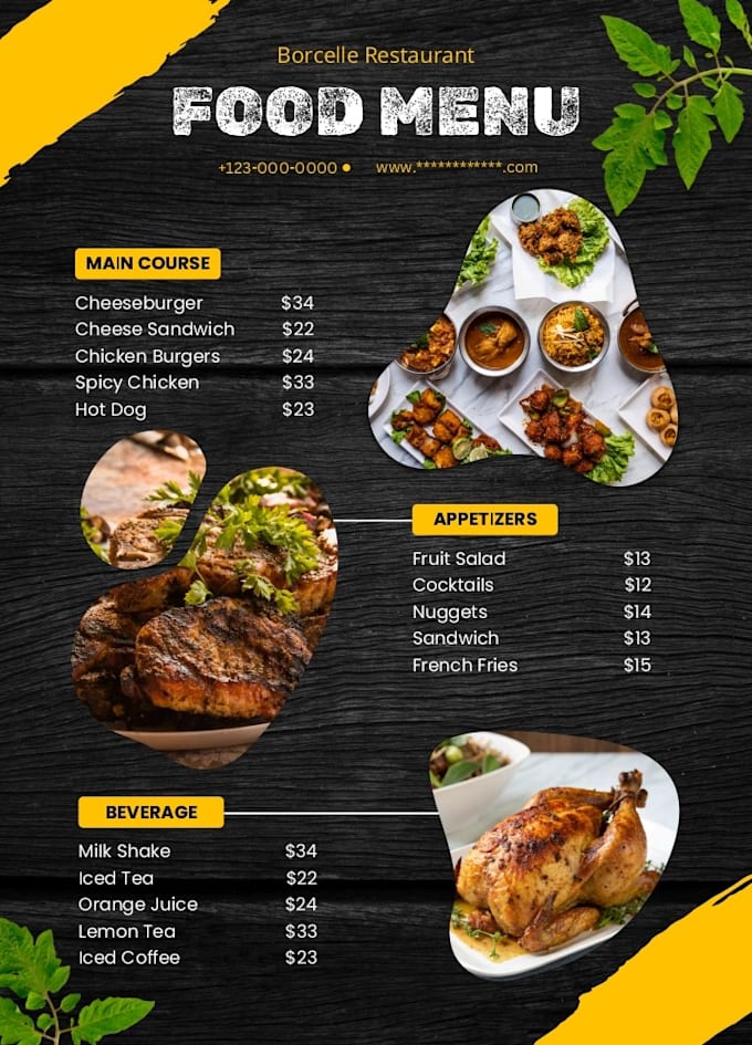 design creative food and juice menu cards
