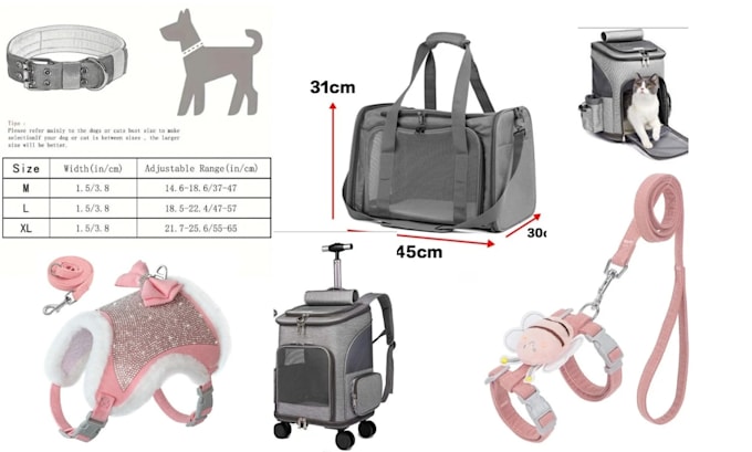 create dog harness tech pack, dog collar, leash and pet accessories