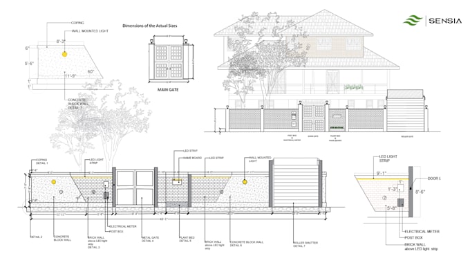 design a professional 2d landscape layout and planting plan, detail sections
