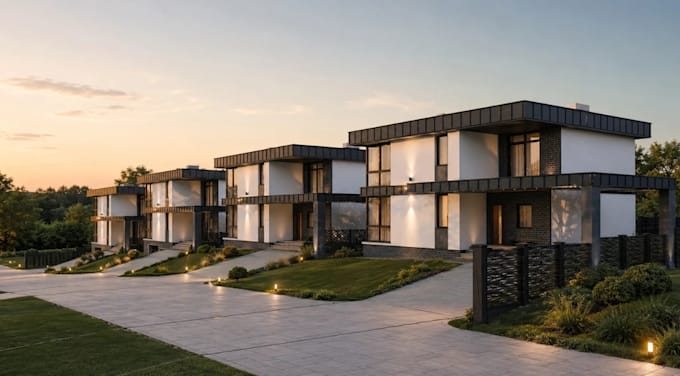 3d residential site visual,duplex external render, real estate layout cgi render