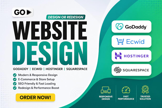 design or redesign godaddy website, ecwid hostinger squarespace website design