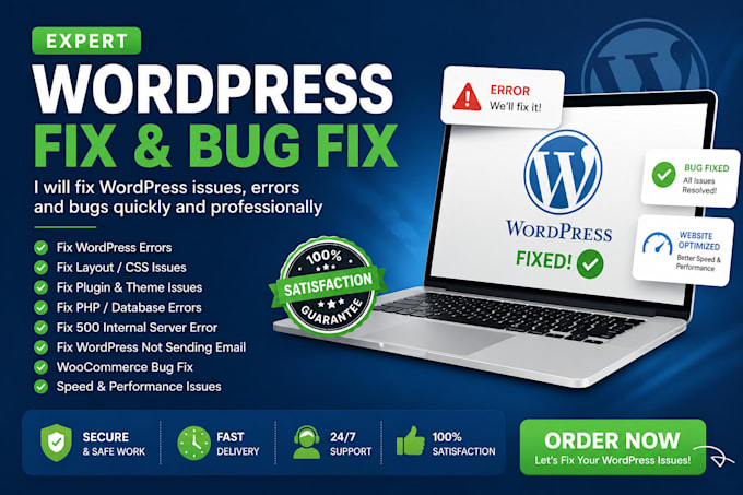 fix wordpress issues, fix wordpress errors, wordpress bug fix