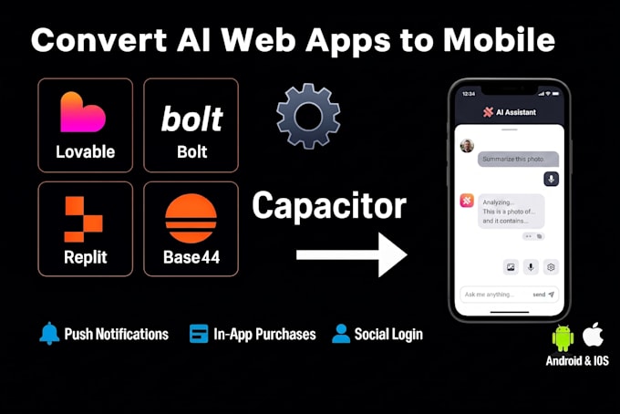 convert base44 or loveable app to capacitor native IOS and android app publish