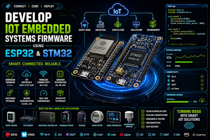 develop iot embedded systems firmware using esp32 and stm32
