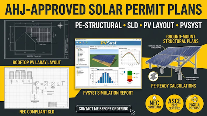 create pe structural solar plans, sld, pv layout and pvsyst report