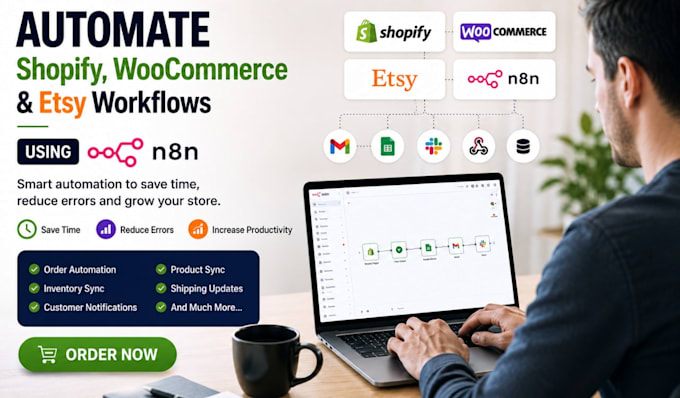 automate shopify, woocommerce, etsy workflows using n8n